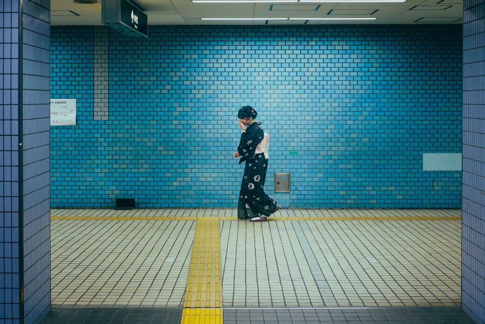 夜の街での着物撮影